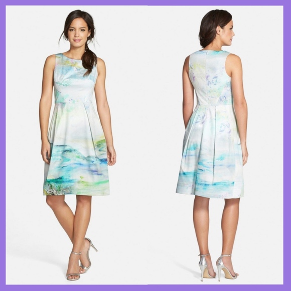 NWT $380‎ Kay Unger Watercolor Print A-Line Dress [SZ 8 ] - Picture 2 of 5